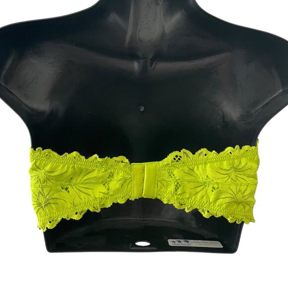 Aerie Womens Bra Size 34D Neon Yellow Lace Bandeau Bralette Strapless Underwire - Picture 2 of 10